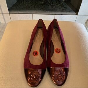 Taryn Rose Burgundy Flats with Rose Accent